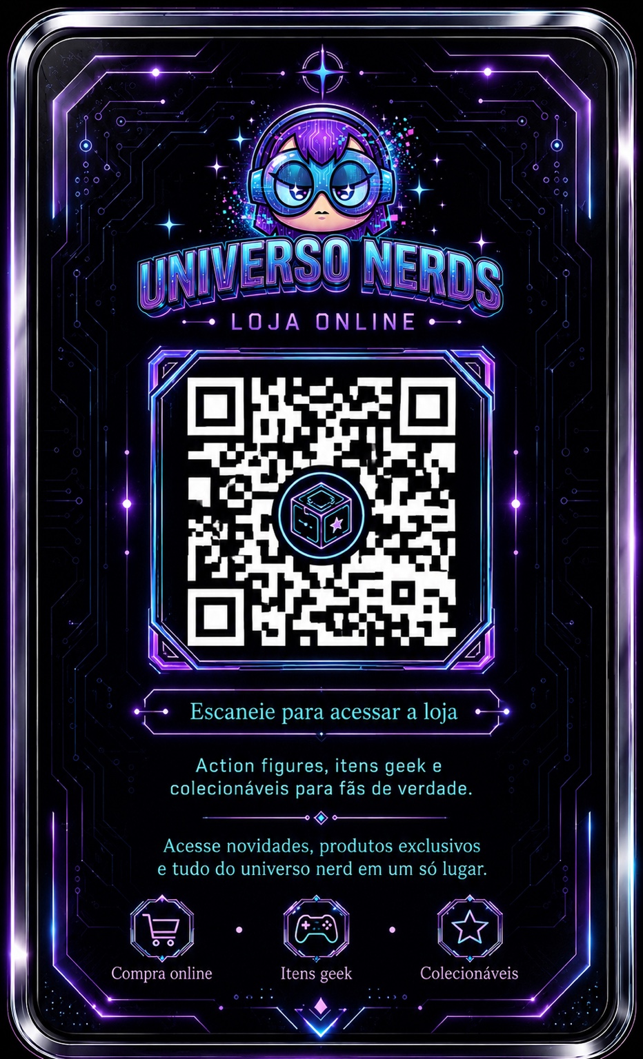 Verso do cartão de visita UNIVERSO NERDS